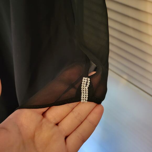 MSK Elegant Cocktail Black Maxi Dress Chiffon Shawl Bedazzled Neckline - Picture 5 of 7